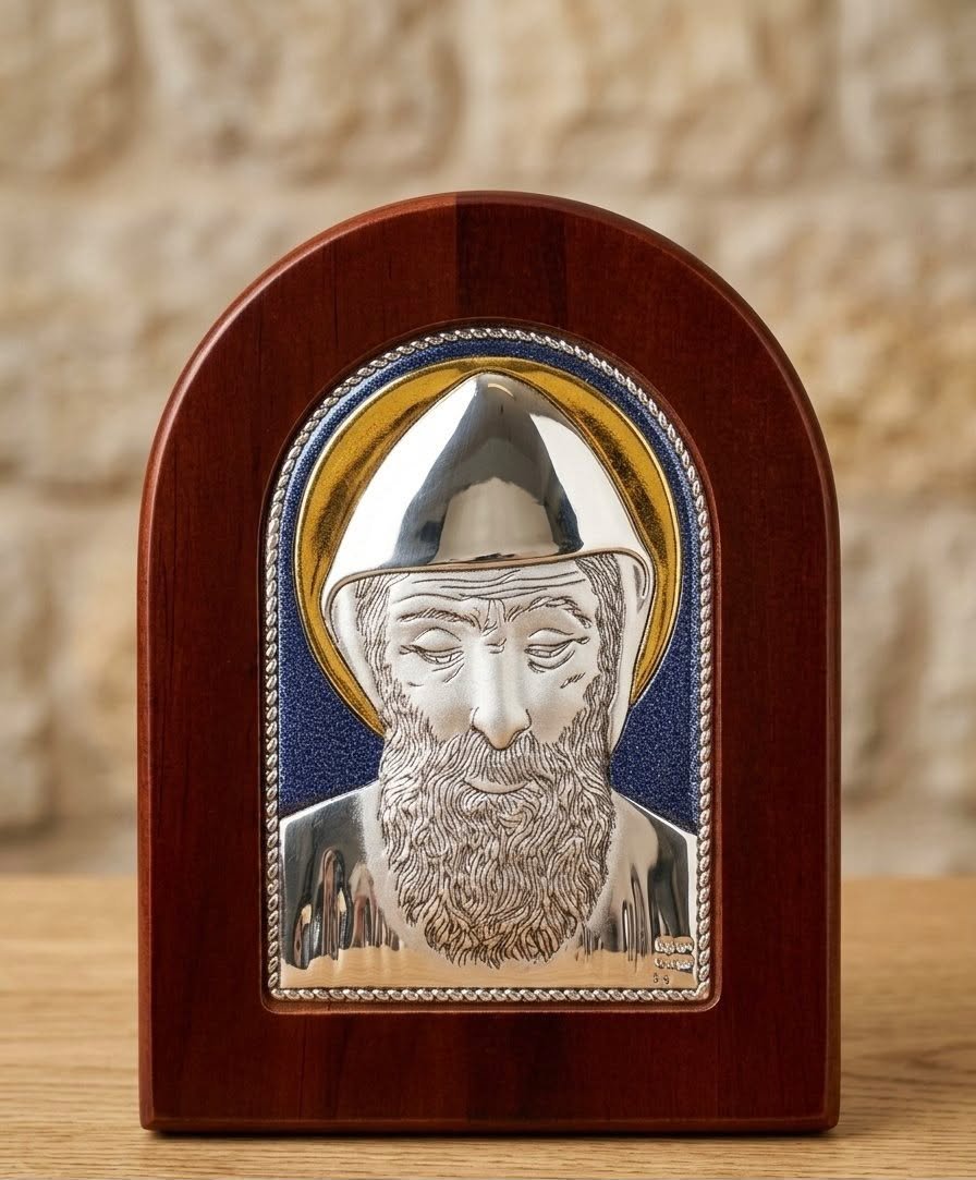 Saint Charbel Arched Silver Icon.1