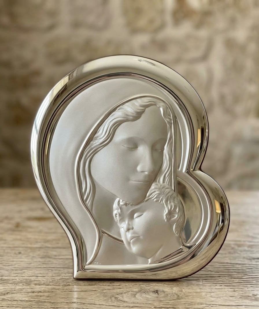 Virgin Mary and Christ Child Silver Plaque